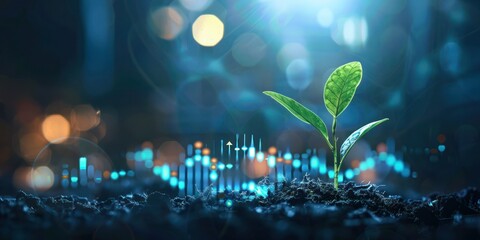 Fototapeta premium Growing Plant: A plant growing with business growth charts and symbols