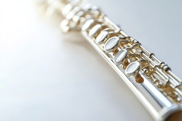 Fototapeta premium Close-up of flute keys with soft lighting