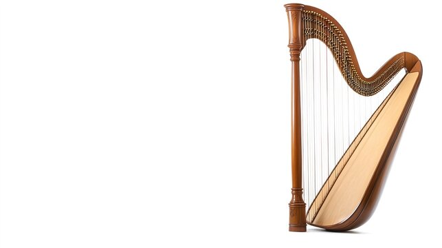 recommend clip art: Classic wooden harp on white background, copy space