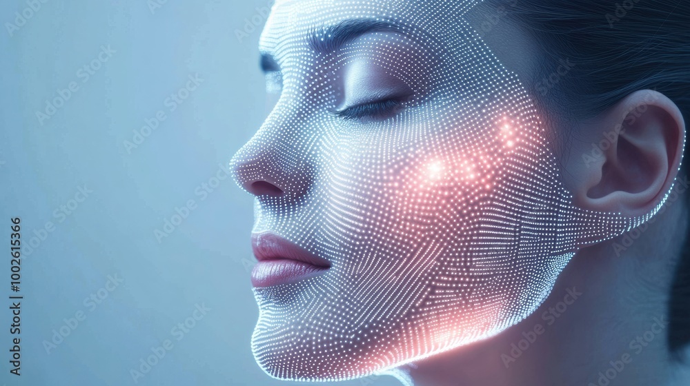Fototapete abstract illustration featuring lines and dots representing skincare procedures in a modern aestheti
