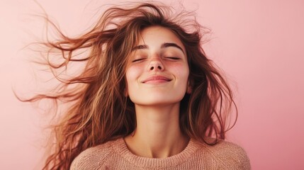 Naklejka premium Vibrant Redhead Woman with Flowing Hair Exuding Confidence and Joy