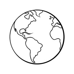 Planet Earth, line icon, black and white, global travel symbol
