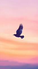 Fototapeta premium Abstract Bird in Flight Against Dreamy Pastel Sky - Vertical Wallpaper for Phones