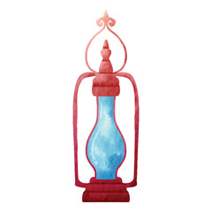 Oil lamp or kerosene camp lantern ornament watercolor element