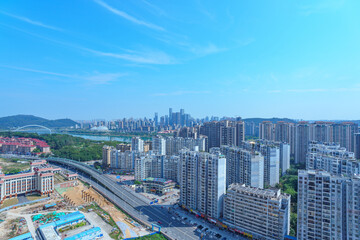Naklejka premium City roads and modern high-rise buildings