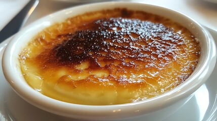 Deliciously creamy custard dessert with a caramelized sugar crust on top, perfect for any gourmet meal.