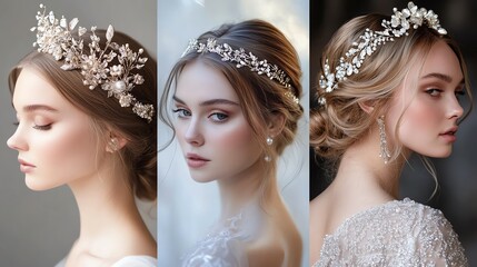 Elegant bridal hairstyles showcasing intricate hair accessories for a timeless, romantic look.