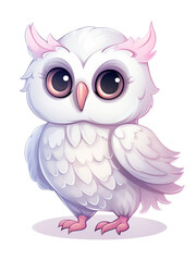 Light pink owl in anime style on a transparent background