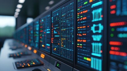 AI platform interface, holographic data flow, futuristic control room, sleek design, blue neon glow