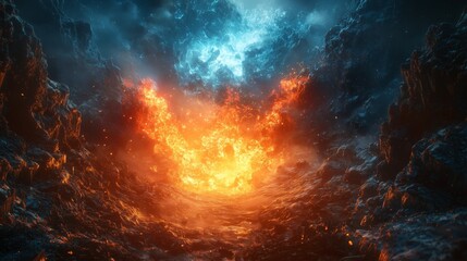 Fototapeta premium Surreal Elements of Fire and Ice in Conflict