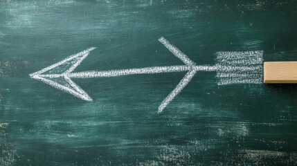 A single arrow drawn in chalk points in a direction different from all the others on the blackboard.