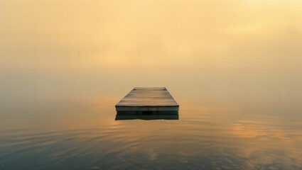 A minimalist shot of a dock with water reflecting the sky’s golden colors