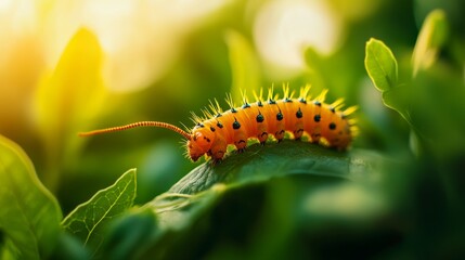 Fierce Caterpillar on Leaf in Nature's Delicate Balance