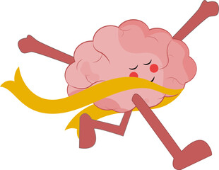 Finish line concept cute brain illustration cartoon style, perfect to sticker, clipart