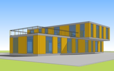 House building sketch architectural 3d rendering