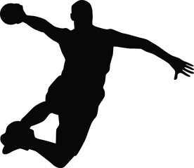 Handball player silhouette. Men playing hand ball full body illustration.