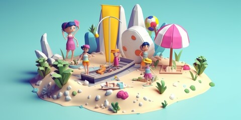 Cartoon Family Enjoying a Fun Day at the Beach