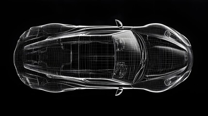 Wireframe 3D Transparent Futuristic Automotive Vehicle Rendering