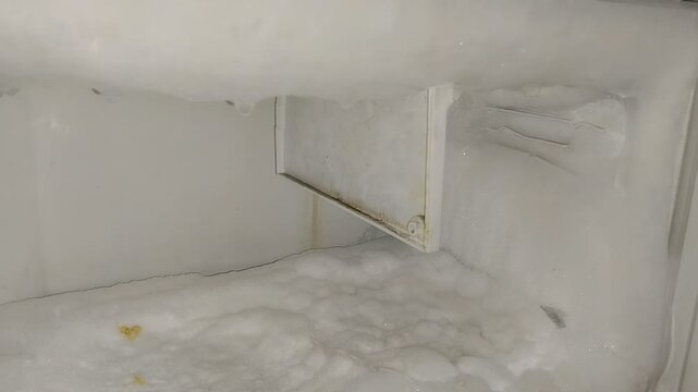 the refrigerator freezer is full of frozen ice