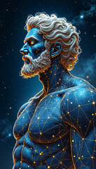 Mythology Zeus  illustrated through Luminescent Wireframe Geometry, highlighting structural 