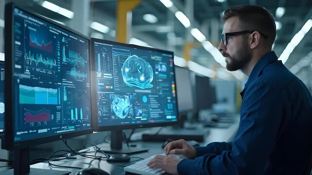 Man Analyzing Medical Data on Computer Screens