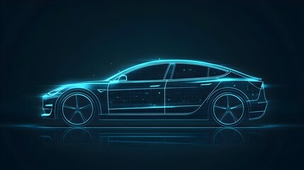 Sleek Futuristic Electric Car in Glowing Neon Digital Render