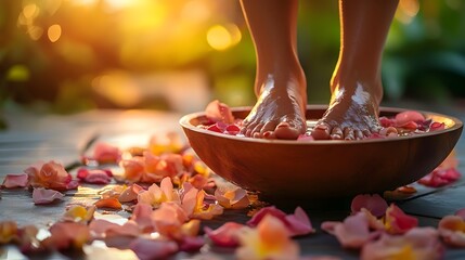 Relaxing Barefoot Ritual in Nature with Floral Elements for Wellness and Self-Care