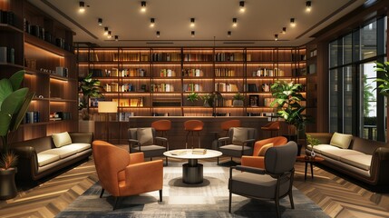 Cozy Reading Nook With Plush Seating and a Well-Stocked Bookshelf in a Modern Interior Design