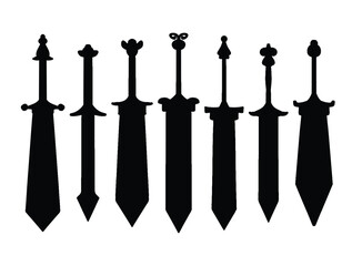 Collection of silhouettes of different medieval and fantasy swords Element Vector 
