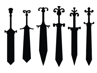 Collection of silhouettes of different medieval and fantasy swords Element Vector 
