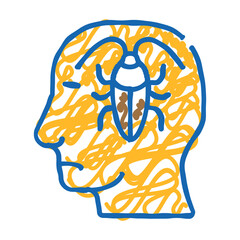 cockroaches in head, neurosis problem doodle icon sketch vector. cockroaches in head, neurosis problem sign. isolated symbol illustration
