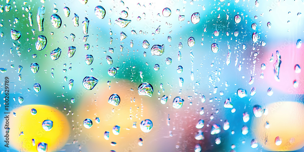 Poster A window with raindrops on it