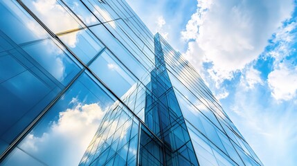 Modern Glass Building with Blue Sky Reflection