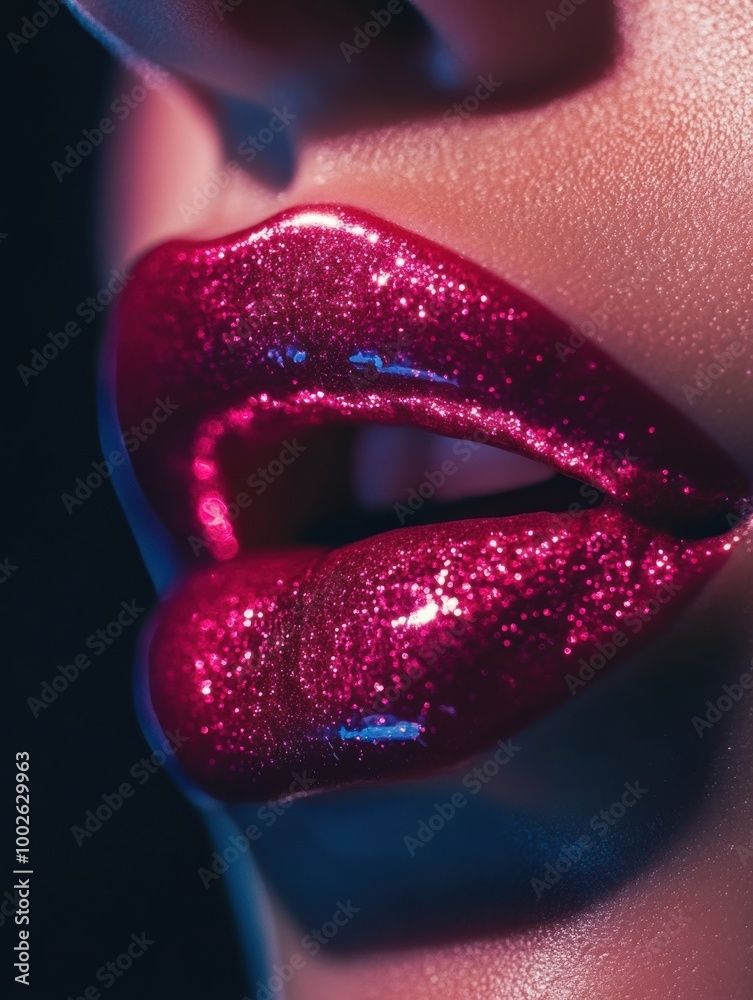 Aufkleber a close-up view of glossy lips showcasing a vibrant, shiny finish with sparkling reflections capture