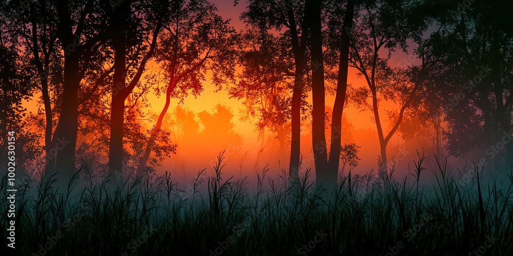 Poster A forest with trees in the foreground and background