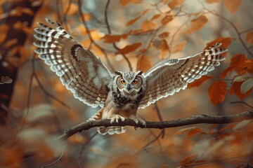 Obraz premium Majestic owl in autumn forest