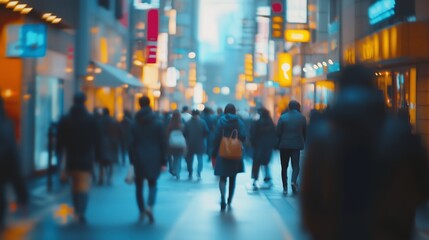 Blurred City Street with Pedestrians in Minimalist Style