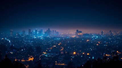 Obraz premium Night City Skyline with Vibrant Lights and Pollution