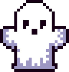Abstract Halloween ghost in 8 bit pixel art style. This retro pixel art design brings a fun and festive vibe, perfect for decorations, greeting cards, and decor for Halloween party. 