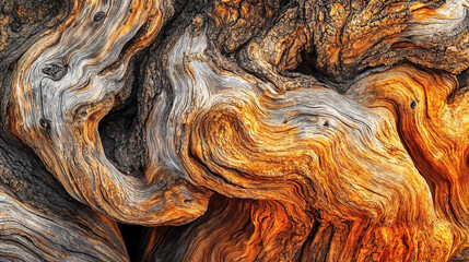 Close-up of the intricate and twisted texture of an ancient olive tree trunk, highlighting the natural patterns and colors.