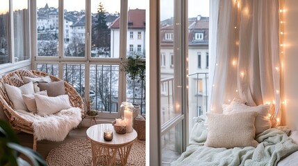 with light wood furniture, cozy textiles, and soft lighting, creating a warm and inviting space