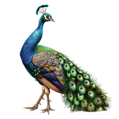 Obraz premium A vibrant peacock showcasing its stunning plumage with rich colors and intricate patterns, perfect for nature-themed projects.