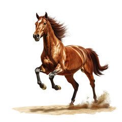 Obraz premium Majestic horse galloping gracefully, showcasing strength and beauty in motion over a sandy surface.