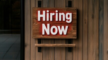 Now Hiring Sign on Wooden Wall - Recruitment and Employment Opportunity Concept