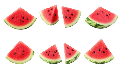 Delicious watermelon slices arranged artistically on a bright white background