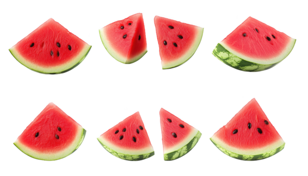 Delicious watermelon slices arranged artistically on a bright white background