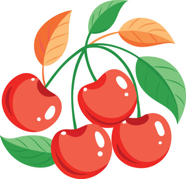 red cherries with green leaves clip art preview