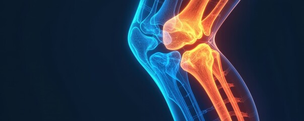 Knee joint anatomy illustration with vivid colors