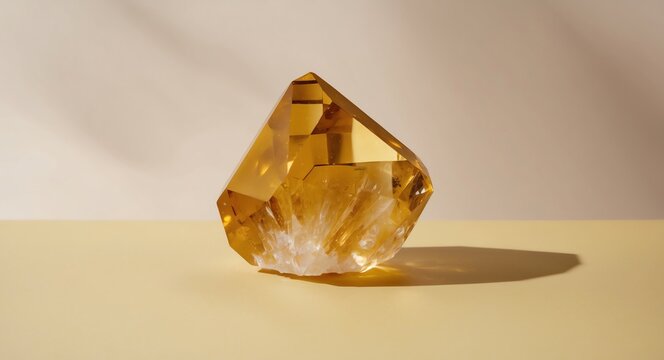 Raw citrine crystal on a muted background highlighting its warm yellow glow
