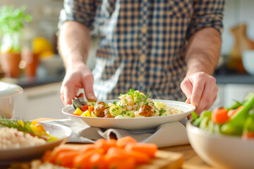 Chef preparing a vibrant vegetable dish in a modern kitchen